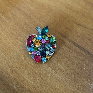 Vintage Multicolor Jeweled Apple Brooch Pin